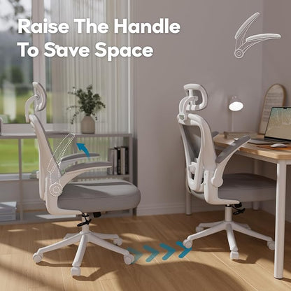 SeekFancy Ergonomic Office Chair M903, Computer Desk Chair | High Back Mesh Office Chair with Adjustable Lumbar Support, Headrest, Flip-Up Armrests, Wheels, 330LBS Capacity, White Grey