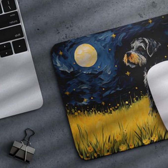 Tubbie Prints Starry Night Dog Mouse Pad for Computer Laptop Home Office Gaming Working Desk Desktop Accessories Non-Slip Rubber Mouse Pad for Dog Lovers (Miniature Schnauzer)