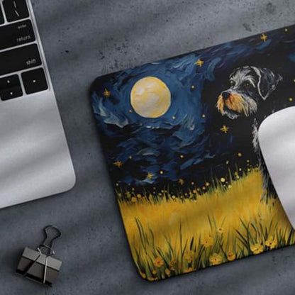 Tubbie Prints Starry Night Dog Mouse Pad for Computer Laptop Home Office Gaming Working Desk Desktop Accessories Non-Slip Rubber Mouse Pad for Dog Lovers (Miniature Schnauzer)