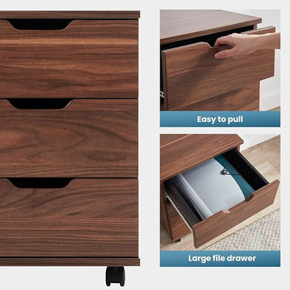 Farini Wood File Cabinet for Home Office,Under Desk 3 Drawer Mobile File Cabinet(Black,(Brown,Non-Assembled)