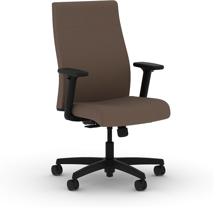 HON Ignition 2.0 Ergonomic Office Chair with Adjustable Arms, Standard Synchro‑Tilt Recline, Upholstered Desk and Computer Chair for Home Office or Workstation, Black Frame, Bark