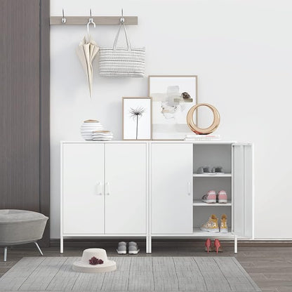 Chshin White Metal Storage Cabinet,Metal Locker Storage Cabinet with 2 Doors and Shelves,Kitchen Pantry Cabinet,Modern Storage Freestanding Organizer Rust for Home,Kitchen,Office