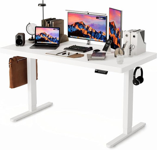Monomi 55x24 Inch Electric Standing Desk, Height Adjustable Sit Stand up Desk, Work Home Office Computer PC Desk, Gaming Writing Study Bedroom Rising Table, White