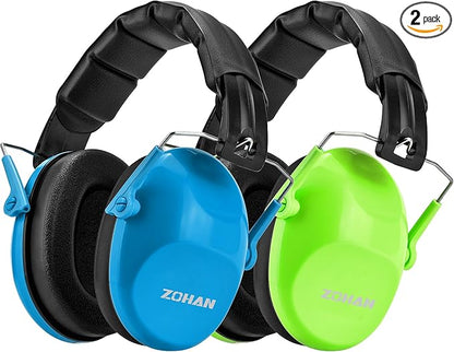 ZOHAN Kids Noise Cancelling Headphones - 25dB NRR Kids Ear Protection 2 Pack, Hearing Protection Safety Ear Muffs for School Monster Truck Fireworks Travel Studying Concerts Autism, Blue and Green