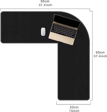 Mydours L-Shape Desk Pad, (38"+38) x 13" Large PU Leather Corner Desk Mat Blotter, XXL Large Waterproof Gaming Mouse Pad, Desktop Protector for Computer Keyboard Home Office (Black)