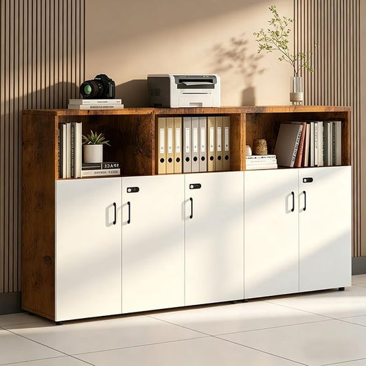 File Cabinet with Password Lock, Wood Lateral Filing Cabinet for Letter/A4 Files, 3 Drawer with Door, Printer Stand with Open Shelves for Home Office