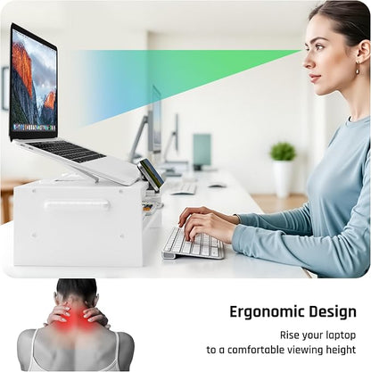 AFOOYO Adjustable Wood Laptop Stand, Ergonomic Height Angles Computer Holder Riser for Desk Compatible with Air, Pro, Dell, HP, Lenovo More 10-17.3" Laptops, White