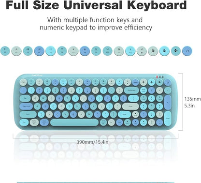 MOFII Wireless Bluetooth Keyboard, Typewriter Retro Round Keycaps Keyboard, Bluetooth 5.1 Tech Compatible with iPhone, iPad, Android, Windows, PC, Mac, Perfect for Home/Office (Blue Colorful)