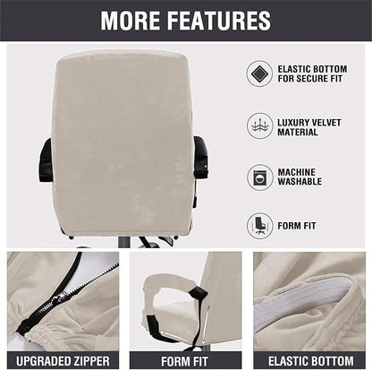 Velvet Plush Office Desk Computer Chair Cover for Executive, Beige, XL | Stretchable, Cat Proof with Wheels, Armrest Protector for Pets & Kids, Removable, For Ergonomic Mesh Computer Rolling Chair