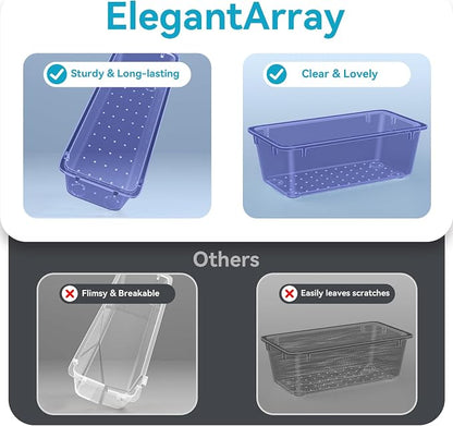 ElegantArray 12 PCS Drawer Organizer Set, 4 Sizes Tool Storage Trays, Clear Plastic Makeup Vanity Organizer and Storage Bins for Stationeries, Multiple Gadgets for Office, Bedroom, Navy Blue