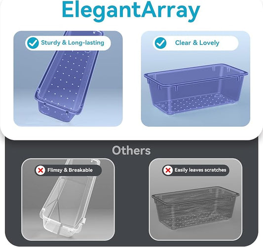 ElegantArray 12 PCS Drawer Organizer Set, 4 Sizes Tool Storage Trays, Clear Plastic Makeup Vanity Organizer and Storage Bins for Stationeries, Multiple Gadgets for Office, Bedroom, Navy Blue