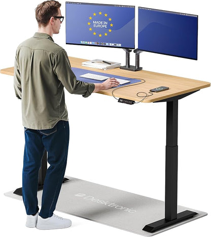 Desktronic HomeOne Standing Desk 60x30 — Ergonomic Sit Stand Home Office Desk, Made in Europe, Electric Dual Motor Height Adjustable, USB & USB-C Charging, Wobble-Free, Touchscreen, 3 Memory Presets
