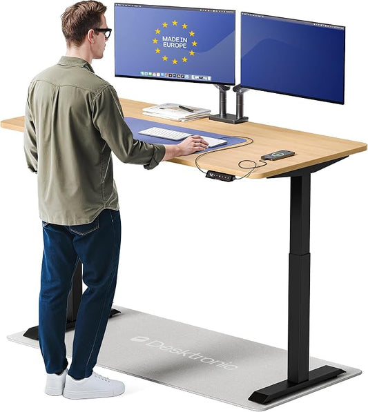 Desktronic HomeOne Standing Desk 60x30 — Ergonomic Sit Stand Home Office Desk, Made in Europe, Electric Dual Motor Height Adjustable, USB & USB-C Charging, Wobble-Free, Touchscreen, 3 Memory Presets