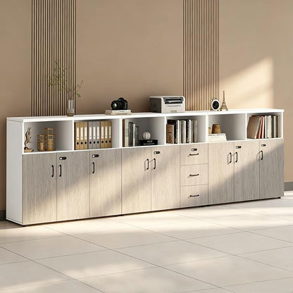 File Cabinet with Password Lock, Wood Lateral Filing Cabinet for Letter/A4 Files, 3 Drawer with Door, Printer Stand with Open Shelves for Home Office