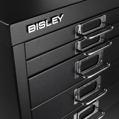 Bisley 8-Drawer Steel MultiDrawer Cabinet - Black | Chrome Pull Handles with Label Holders, Powder-Coated Steel, Removable Drawers, Fits Under Most Desks, Labels Included