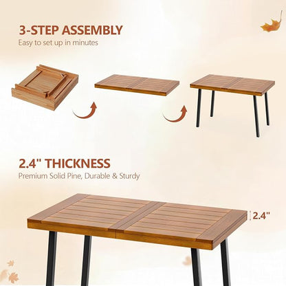 VINGLI 48 Inch Solid Wood Dining Table for 4-6, Walnut Rectangular Kitchen Table with Waterproof Tabletop for Indoor & Outdoor Use, Pine Wood Dinner Table for Patio, Dining Room, Kitchen, Apartment