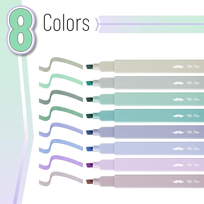 Mr. Pen- Aesthetic Highlighters No Bleed, 8 Pack, Pastel Colors, Chisel Tip | Cute Highlighters Assorted Colors for Journaling, Highlighting, Underlining, Fast Dry, Back to School Supplies