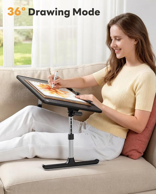 Desk, Table, SAIJI Adjustable Laptop Stand, Breakfast Tray, 5 Heights, 4 Angles, Stable Folding Table for Bed Sofa Desk, Suitable for Laptops up to 17 Inches (60 x 33 cm Black)