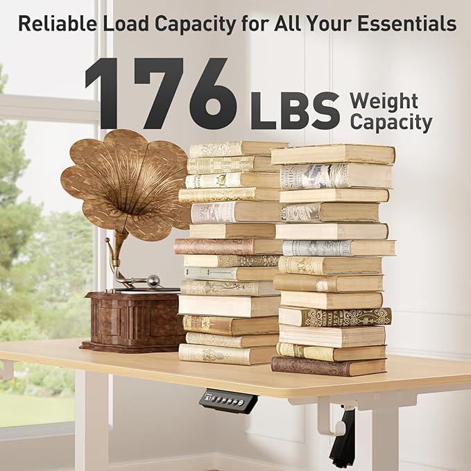 48x24 in Electric Standing Desk,Adjustable Height with Wheels,Oak | Spliced Desktop,27.9"–46.8" Height Range,4 Memory Presets,Lockable Wheels,Headphone Hook,Sit Stand Desk,Home Office