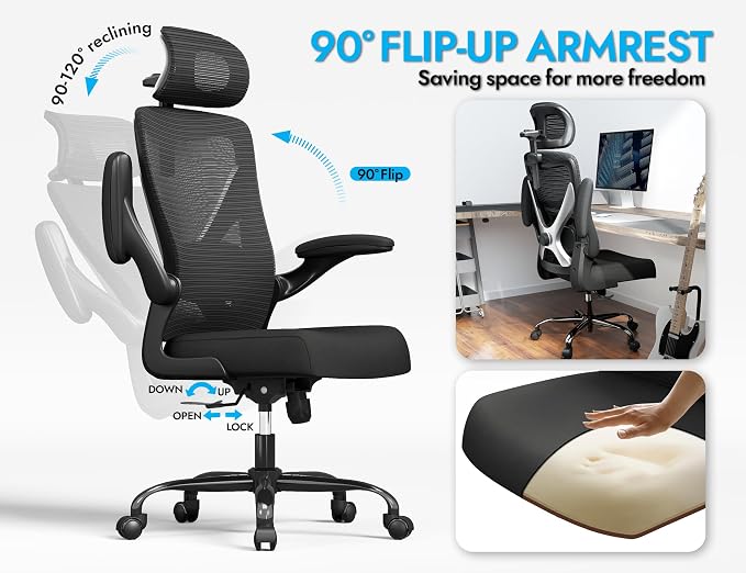 Ergonomic Office Chair - X-Shaped Computer Desk Chair Comfy, Gaming Chair, Office Chair with Lumbar Support, Mesh Office Chairs with Headrests, Desk Chair for Long Hours, Black Silver, Pack of 3