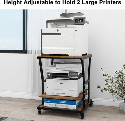 Natwind 3-Tier Large Printer Stand,23.6"x23.6"x29.5" Heavy-Duty Printer Table Cart with Paper Storage Shelf & Wheels,Ideal for Home Office Laser Printers, Copiers (Retro)