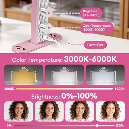 Arch Half Moon Light: Professional 34 inch 420 LED Beads - Nail Lamp for Desk Adjustable Brightness 3 Color Temperature - Foldable Nail Tech Light for Manicure Crafting (Rose)
