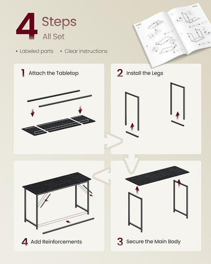 VASAGLE Computer Desk, Office Work Desk, 55.1 x 19.7 x 29.9 Inches, for Study, Bedroom, Home Office, Living Room, Ebony Black and Ink Black ULWD214B101