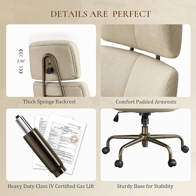 EUREKA ERGONOMIC Home Office Desk Chairs, Ergonomic Computer Chair with High Back, Executive Office Chair with Lumbar Support, Spring Cushion Seat, Mid-Century Modern, Off-White