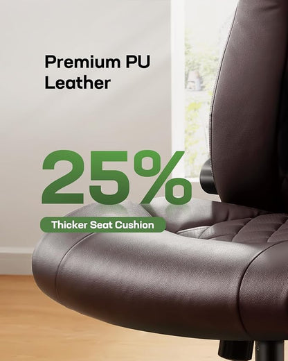Marsail Executive Office Chair Ergonomic Desk Chair with Flip-up Armrests PU Leather Height-Adjustable Swivel Rolling Brown