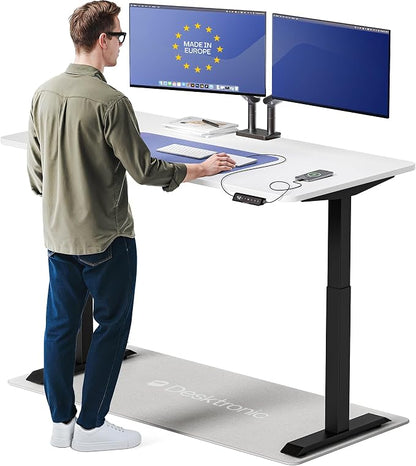 Desktronic HomeOne Standing Desk 60x30 — Ergonomic Sit Stand Home Office Desk, Made in Europe, Electric Dual Motor Height Adjustable, USB & USB-C Charging, Wobble-Free, Touchscreen, 3 Memory Presets
