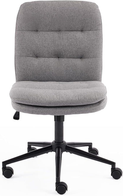 VINGLI Mid Back Armless Office Desk Chair with Wheels/no Wheels,360°Rocking Swivel Vanity Chair with Thickened Cushion,Adjustable Height Rolling for Reading Room, Make up, Linen Dark Grey