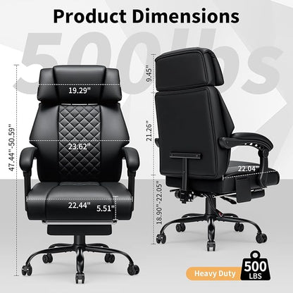 HOFFREE 8-Point Vibration & Heat Massage Office Chair with Footrest,Black | Massage Desk Chair for Heavy People 500lbs Big and Tall Office Chair with Adjustable Headrest and Linkage Armrests,Leather
