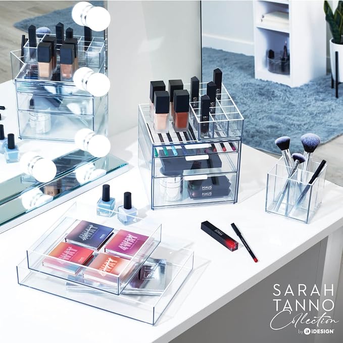 iDesign The Sarah Tanno Collection Plastic Cosmetic Drawer Organizer, 8" x 12" x 2", Clear
