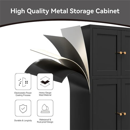 Bevivog Black Metal Locker Cabinet with 4 Doors, Metal Sideboard Cabinet Coffee Bar Storage Accent Cabinets for Home Office, Kitchen Living Room, Hallway, Entryway