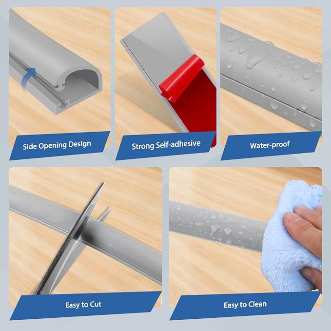 Silicone Cord Covers Wall Self-Adhesive Cord Covers for Wires on Wall Wire Hider Flexible Cable Hider with Side-Opening for Home Office TV Cable Management (0.59" W x 0.39" H x 118" L, Gray)