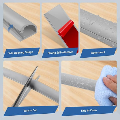 Silicone Cord Covers Wall Self-Adhesive Cord Covers for Wires on Wall Wire Hider Flexible Cable Hider with Side-Opening for Home Office TV Cable Management (0.59" W x 0.39" H x 39" L, Gray)