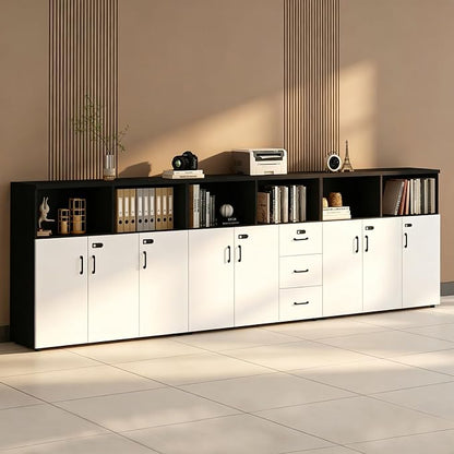 File Cabinet with Password Lock, Wood Lateral Filing Cabinet for Letter/A4 Files, 3 Drawer with Door, Printer Stand with Open Shelves for Home Office