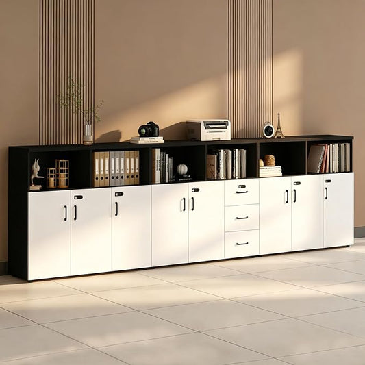 File Cabinet with Password Lock, Wood Lateral Filing Cabinet for Letter/A4 Files, 3 Drawer with Door, Printer Stand with Open Shelves for Home Office