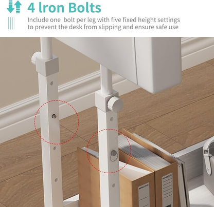 White Portable Rolling Computer Desk - 40 Inch Adjustable Mobile Standing Teacher Desks with 3 Fabric Drawers on Wheels, Couch Sofa Side Laptop Stand Up Table with Storage for Home Office, White