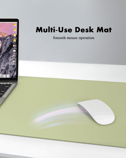 YSAGi Double-Sided Desk Pad, 31.5"x15.7" Leather Desk Mat, Eco Cork Desk Pad Protector,Large Mouse Pad,Waterproof Desk Blotter for Office/Home (Matcha Green/Cork)