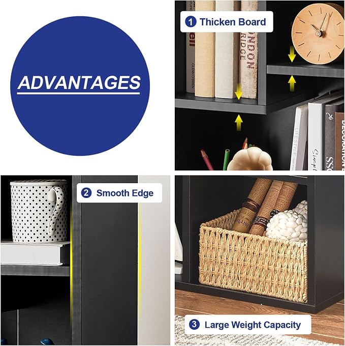 VECELO 5 Cube Modern Bookcases, 3 Tier Bookshelves,31 Inch High Cubby Storage Organizer，Shelf Hight Up to 12.8 Inches Suit for Most Books,Vertical or Horizontal Use Available,Vintage Black