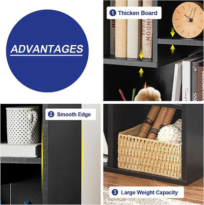 VECELO 5 Cube Modern Bookcases, 3 Tier Bookshelves,31 Inch High Cubby Storage Organizer，Shelf Hight Up to 12.8 Inches Suit for Most Books,Vertical or Horizontal Use Available,Vintage Black
