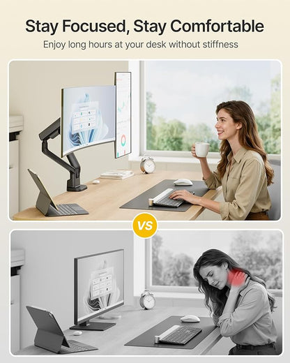 monTEK Mechanical Spring Dual Monitor Arm for 17 to 35" Screens, Aerospace-Grade Aluminum, C-Clamp and Grommet Stand Holding 26.4 lbs Per Arm, Perfect for Ergonomic Office Workspaces, VESA 75/100mm