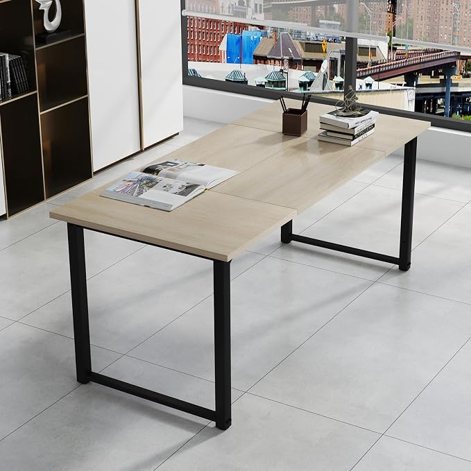 Bonzy Home 6FT Conference Table, 71" L x 32" W x 30" H Long Rectangle Meeting Table, Modern Seminar Table with Super Sturdy Metal Frame for Office, Natural