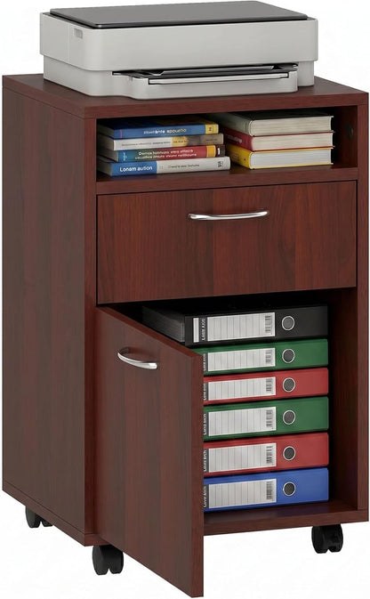 HOMCOM Mobile Storage Cabinet Organizer with Drawer and Cabinet, Printer Stand with Castors, Brown