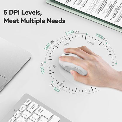 TECKNET Wireless Mouse for Laptop, 2.4G Silent Mouse Quiet Click, Small Portable Computer Mouse, 5 DPI Levels, Cordless Mice for PC, Chromebook, Mac - White