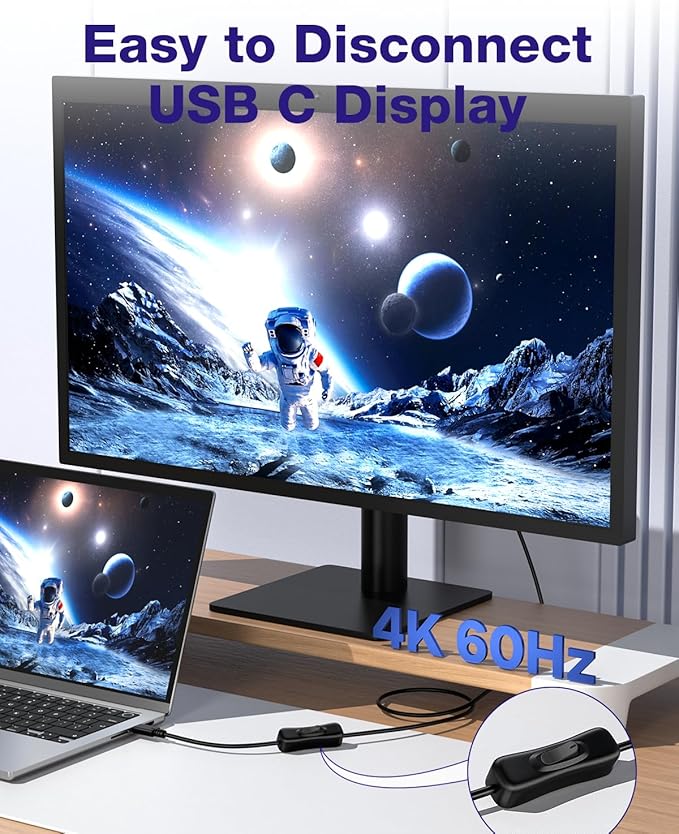 RIITOP USB Type-C On Off Switch Cable [3.3ft], USB 3.1 C to C Cable with Switch Support Video/Data and 20V/3A PD Fast Charging [10Gbps]