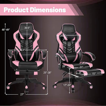 Goplus Gaming Chair, Computer Chair with Footrest and Lumbar Support, Height Adjustable Executive Swivel Rolling Task Chair with 90°-155° Tilt Function (Pink)