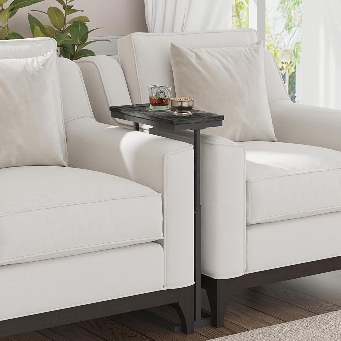 TUTOTAK End Table with Charging Station, Side Table, Tall Couch Table, Sofa Table, Living Room, Bedroom,Grey TB01BY084