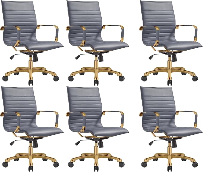 LeisureMod Harris Modern Ergonomic Executive Office Chair, High-Back Leather Conference Desk Chair with Adjustable Height, Tilt Control, 360° Swivel & Gold Frame for Home Office